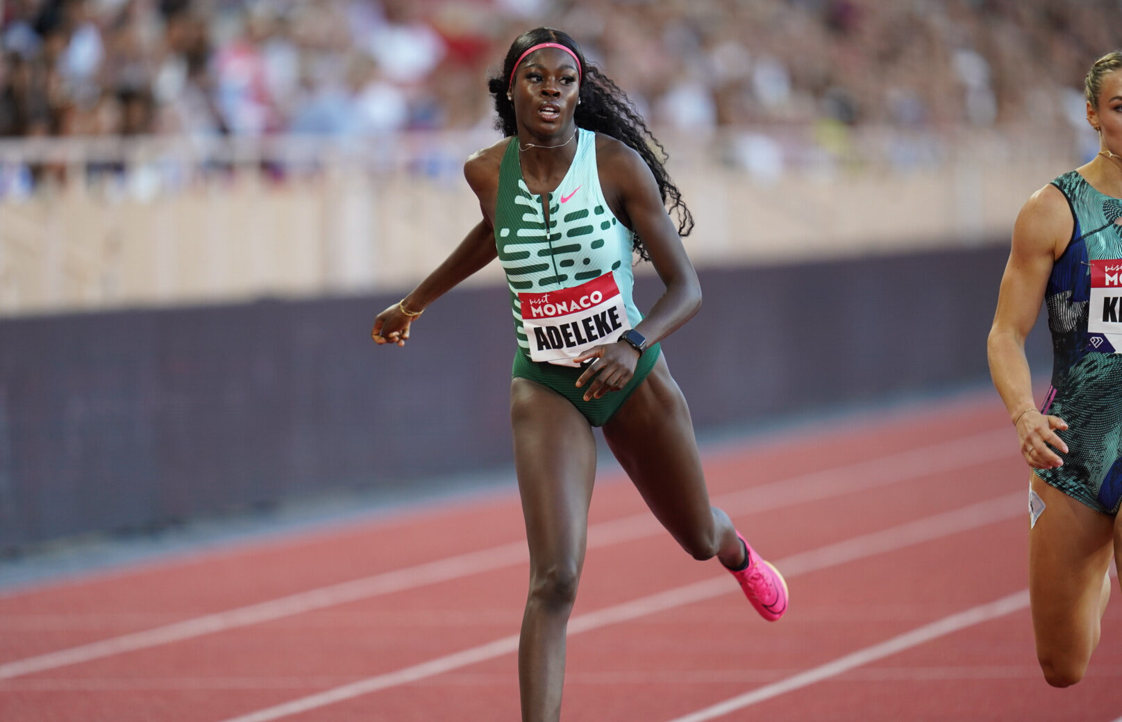 Rhasidat crosses the line - Monaco Diamond League